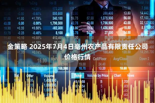 金策略 2025年7月4日亳州农产品有限责任公司价格行情